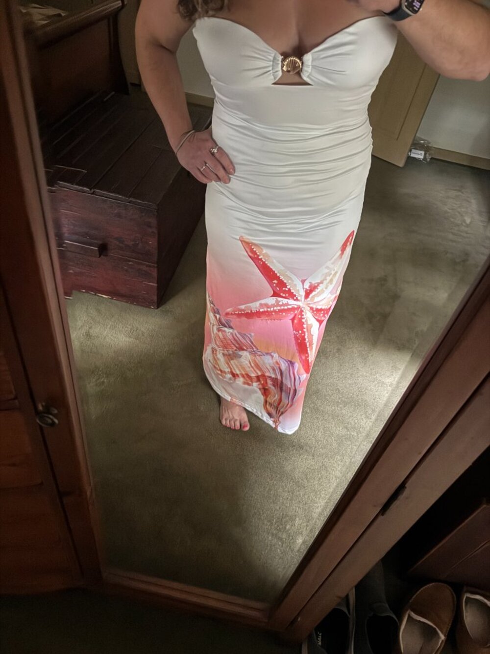 Like New Shein White Strapless Seashell Maxi Dress Sz L - Picture 7 of 7
